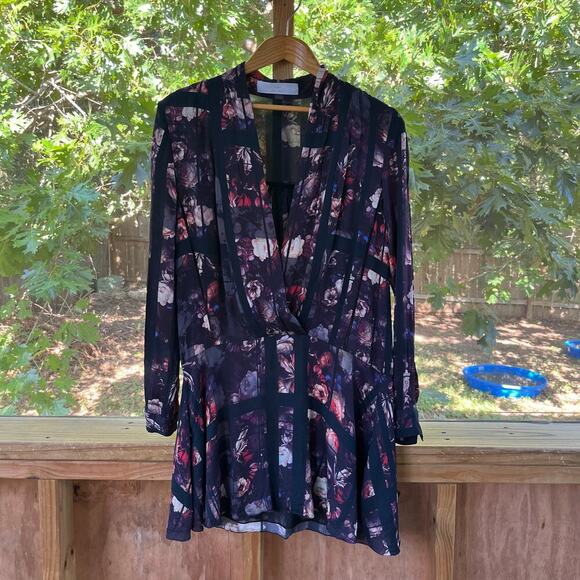 Thakoon Addition Black Floral Long Sleeve Mini Dress Size 4 - Picture 1 of 9